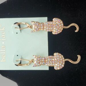 Bella Jack Kitties Rihnstones Drop Earrings